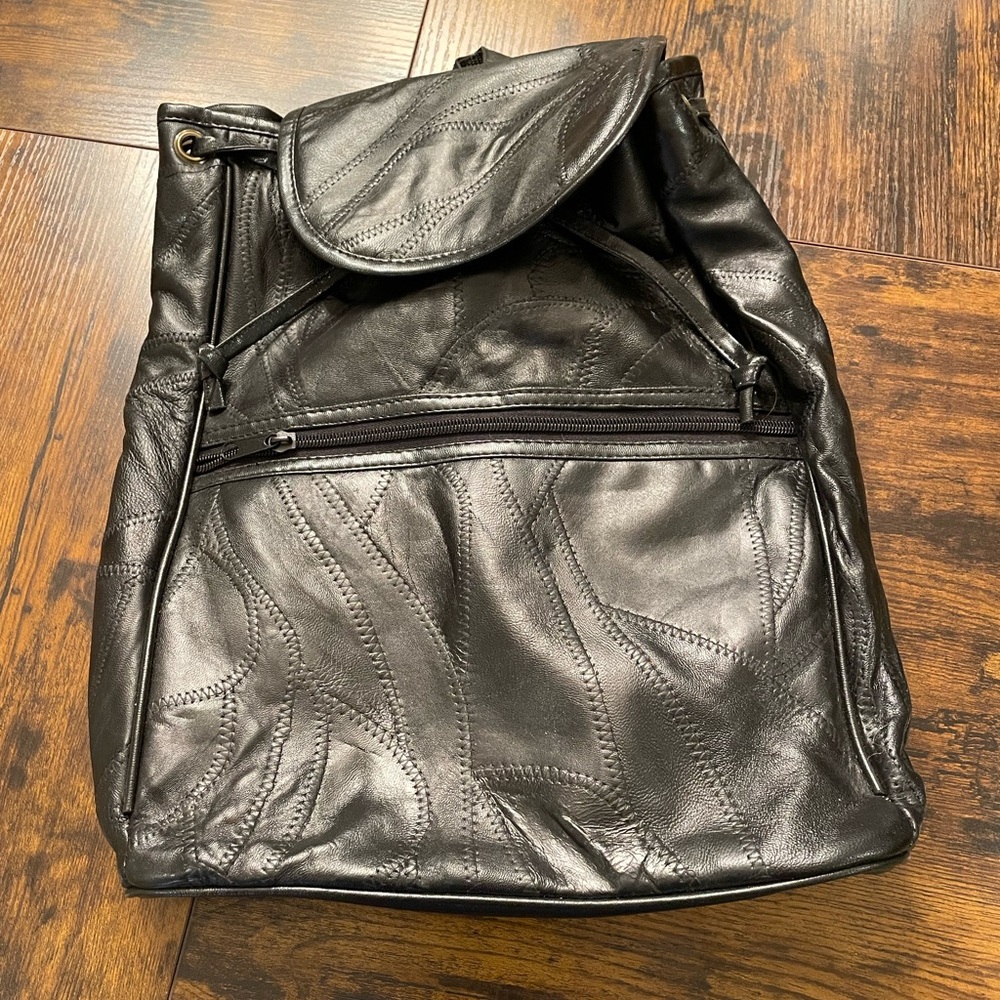1990s Leather Drawstring Backpack - image 1